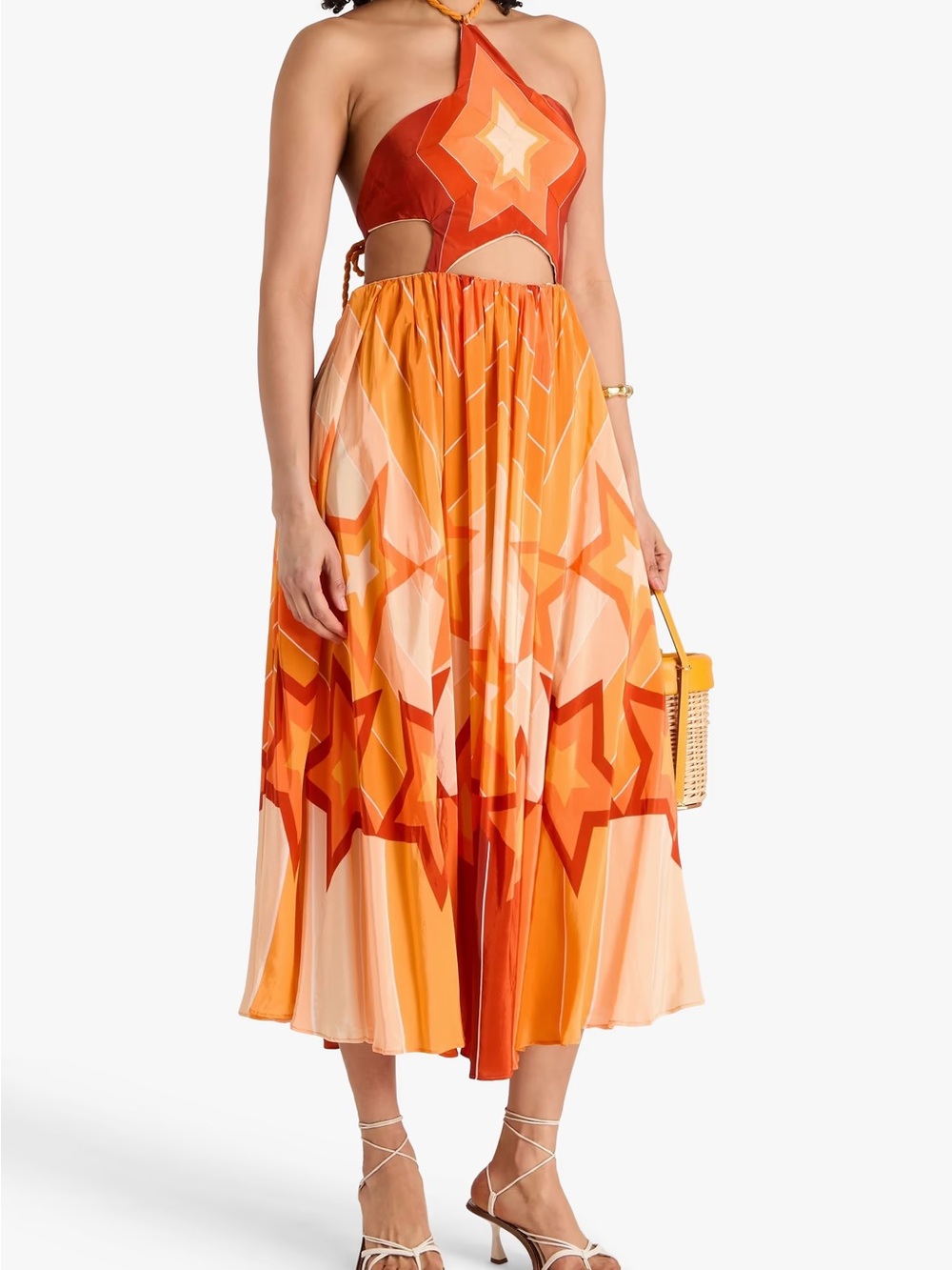 NWOT FARM Rio Orange and Yellow Star-Print Halter Maxi Dress - Picture 3 of 15
